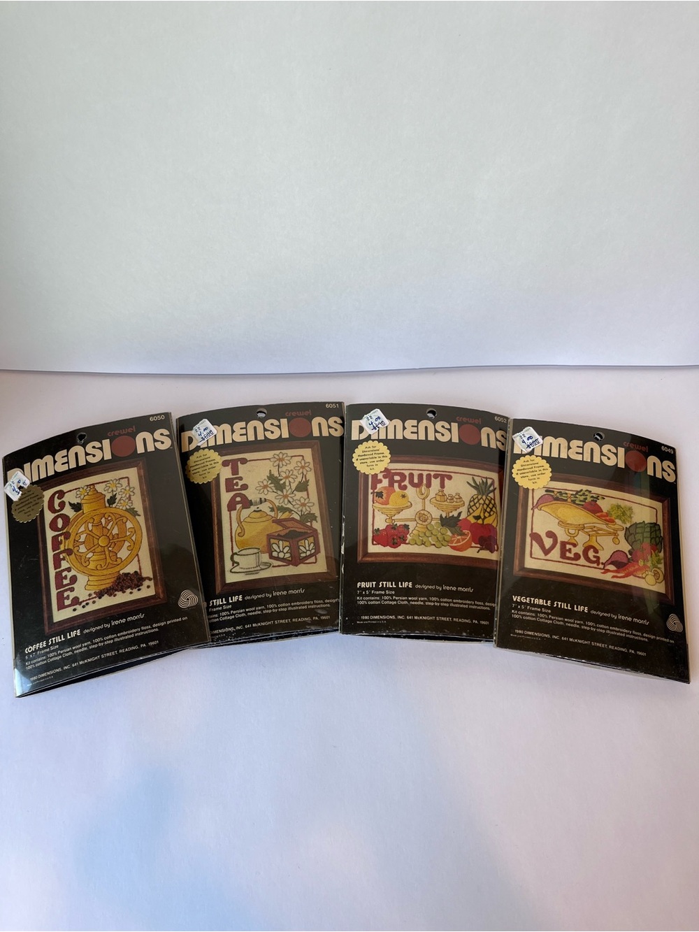 Vintage Dimensions Crewel Kit Coffee Tea Fruit Veg. Set of 4 Embroidery Kit